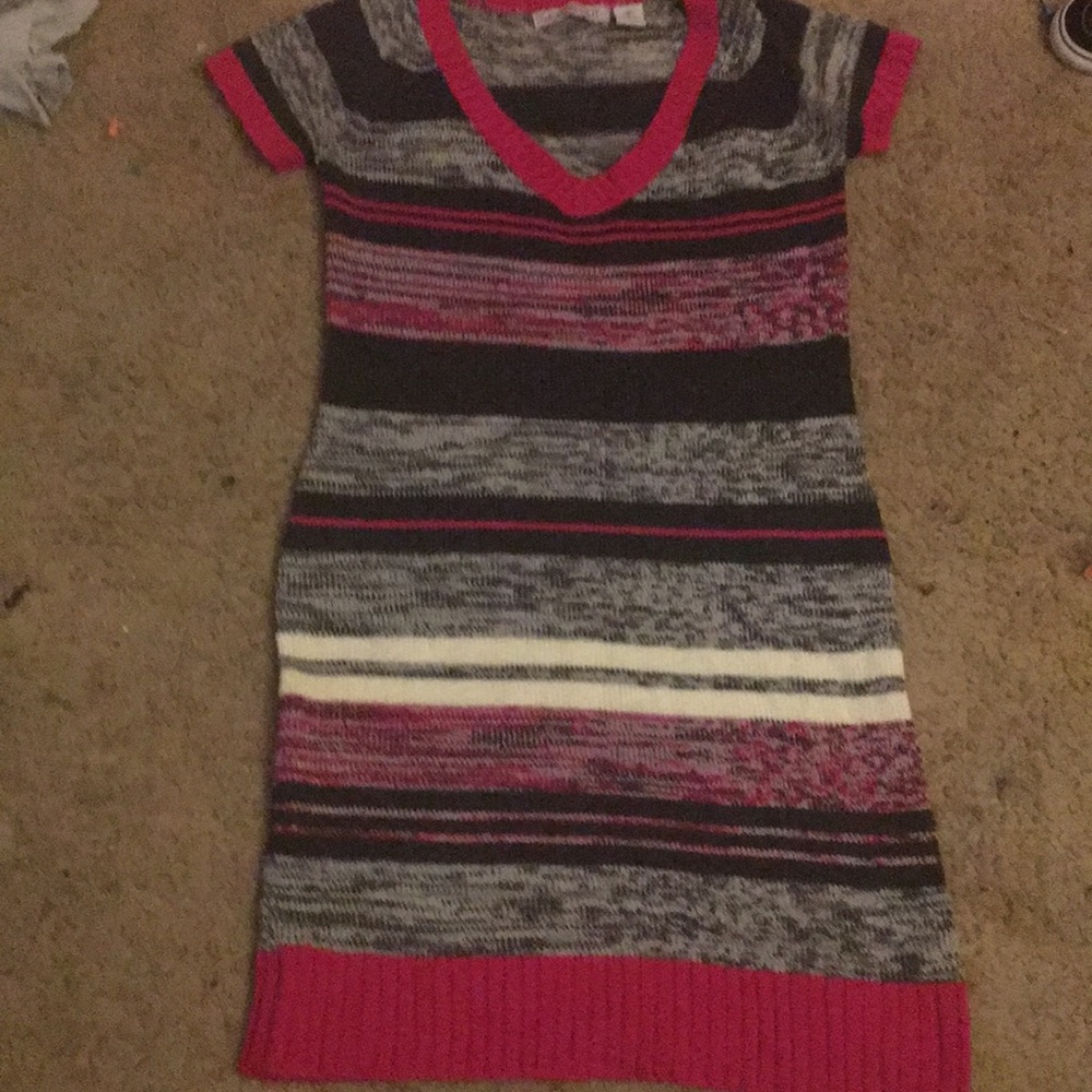 Striped sweater dress | pink and grey